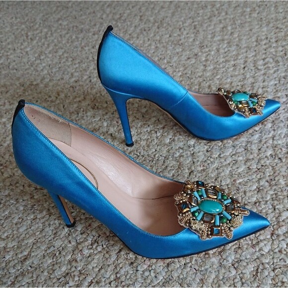 SJP Sarah Jessica Parker royal blue Satin Crystal Embellish Pumps Size 36.5 - Picture 1 of 12